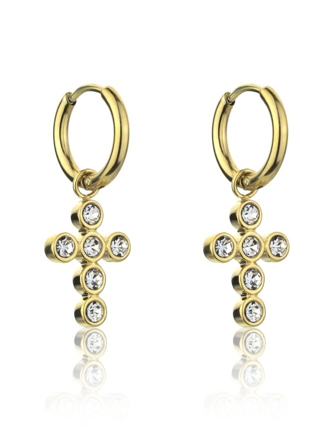 Marc Malone Pozlacené náušnice s křížky s čirými zirkony MCE23121G
