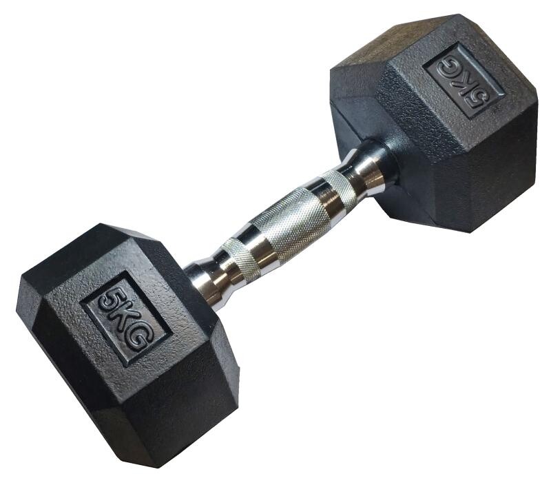 Kubisport Jednoruční šestihranná HEX činka 5 kg pogumovaná