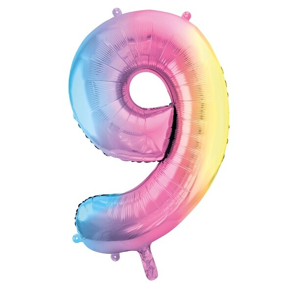 Balónek fóliový číslo 9 pastelově duhový 86 cm