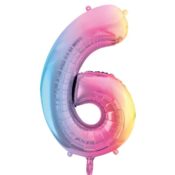Balónek fóliový číslo 6 pastelově duhový 86 cm