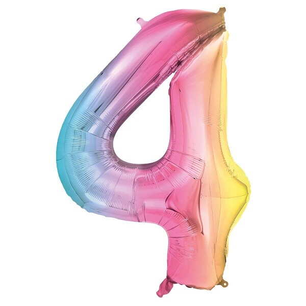 Balónek fóliový číslo 4 pastelově duhový 86 cm