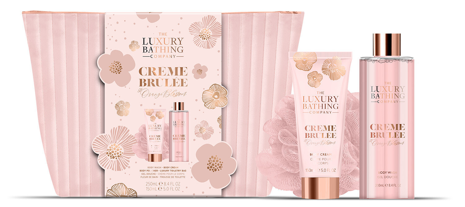 The Luxury Bathing Company Dárková sada péče o tělo v kosmetické tašce Creme brulée, Pomerančový & Vanilka 3 ks