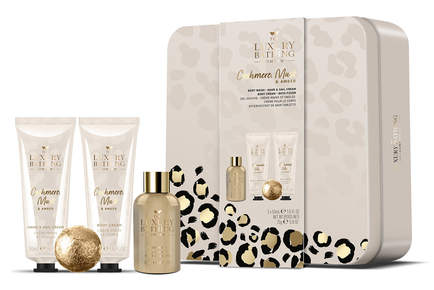 The Luxury Bathing Company Sada péče o tělo v plechové dóze Kašmír, Mošus & Ambra 4 ks