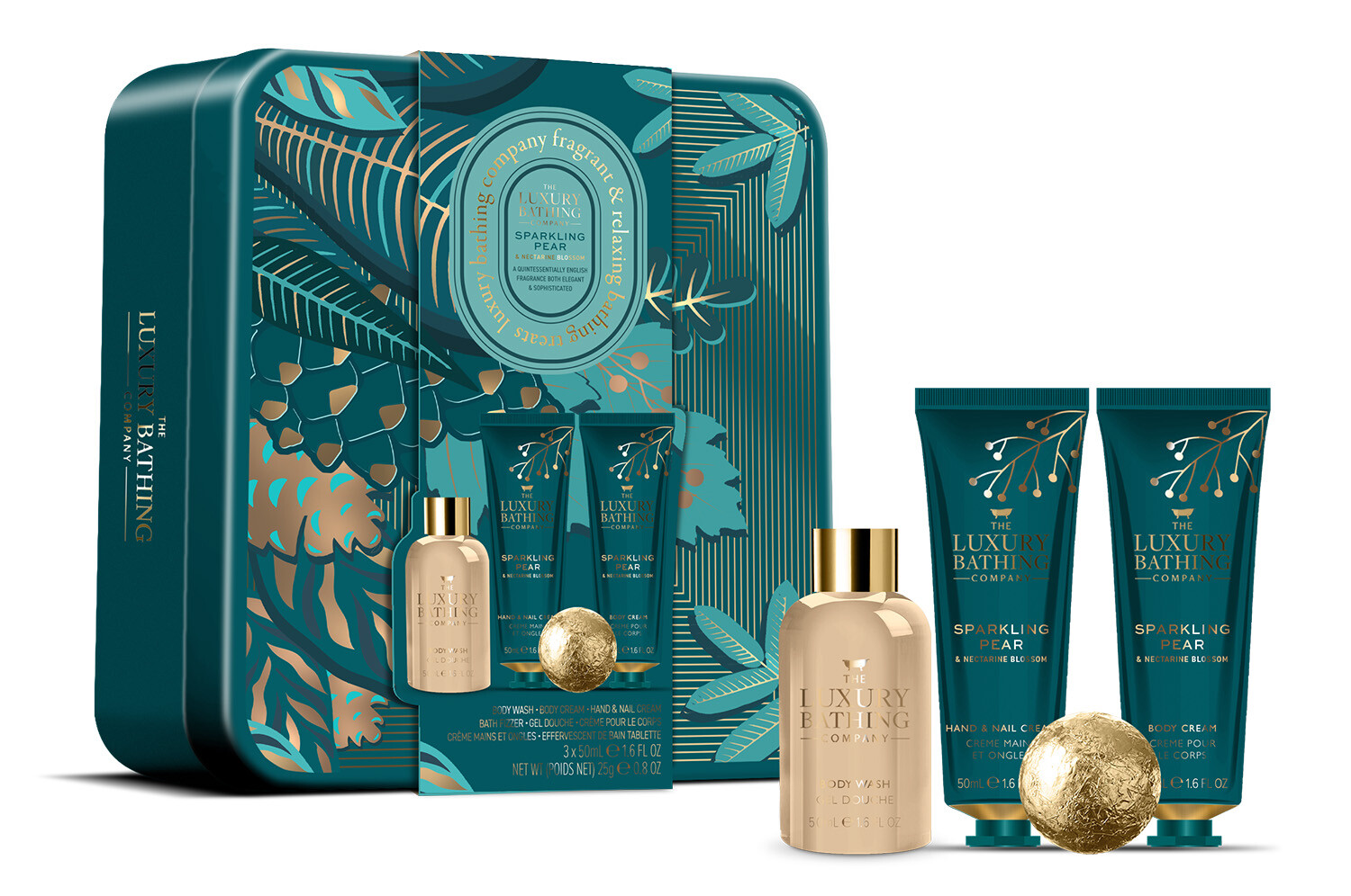 The Luxury Bathing Company Dárková sada v plechové dóze Hruška & Květ nektarinky 4 ks