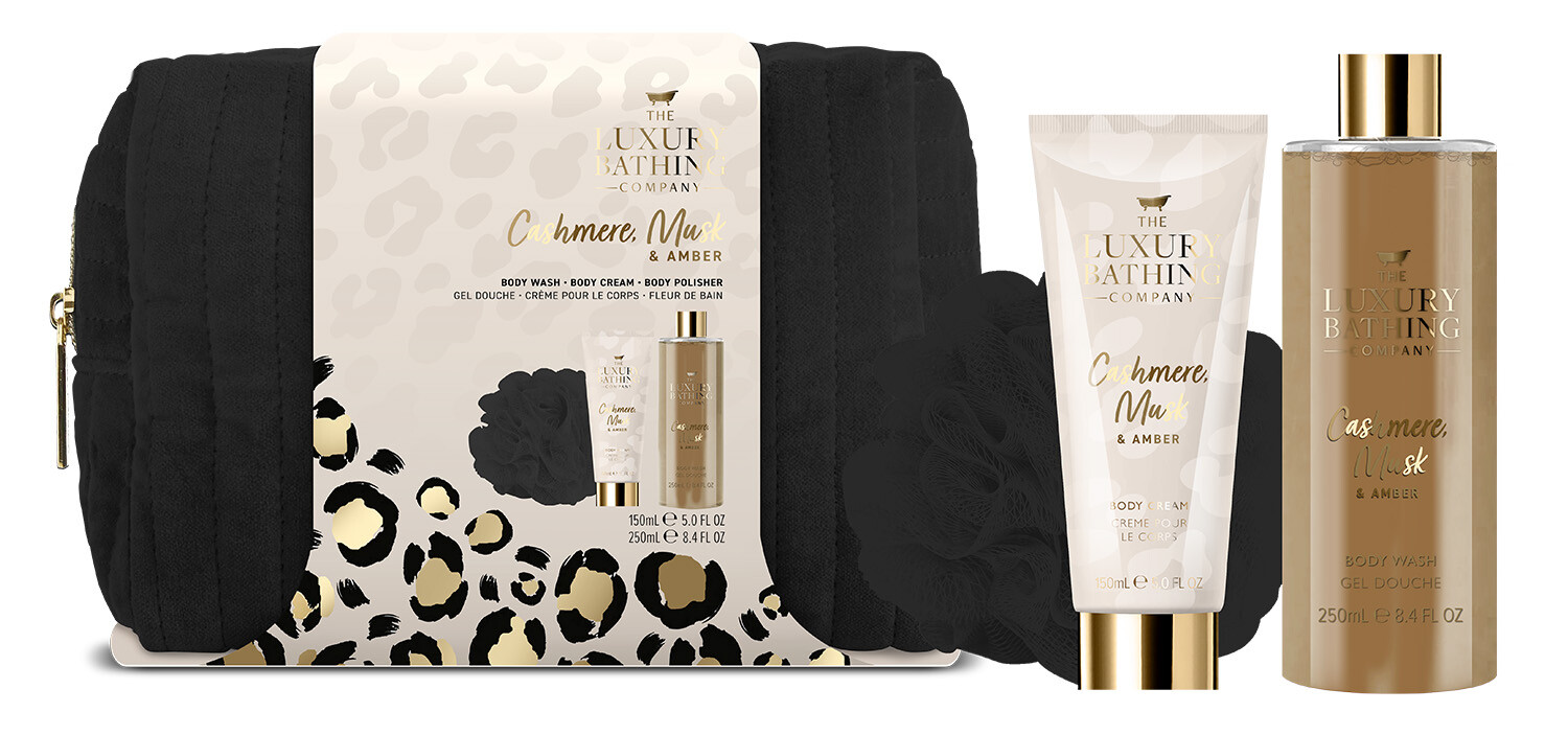 The Luxury Bathing Company Dárková sada péče o tělo v kosmetické tašce Kašmír, Mošus & Ambra 3 ks
