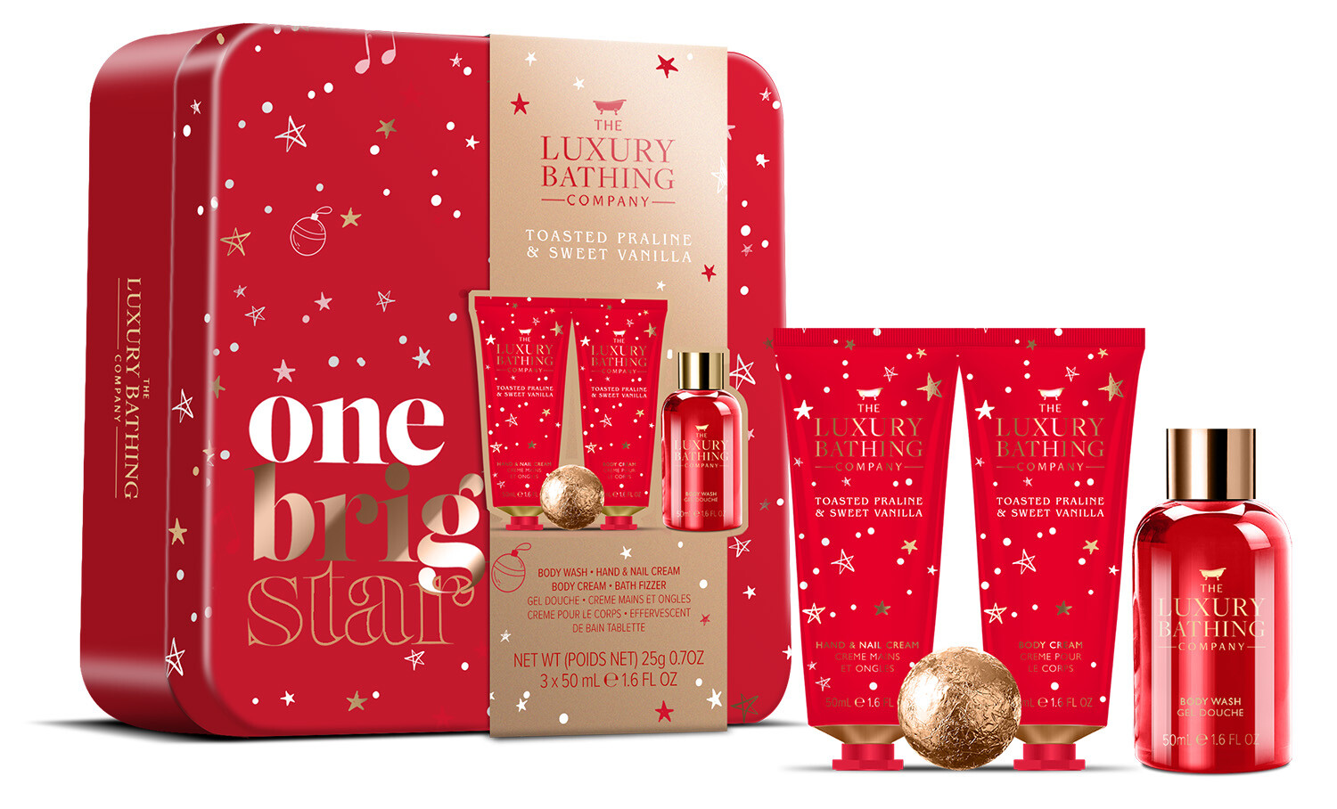 The Luxury Bathing Company Dárková sada v plechové dóze Pralinka & Vanilka 4 ks