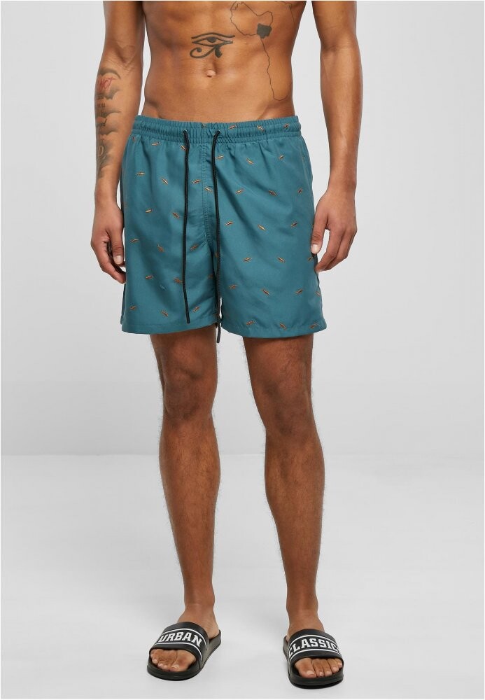 Embroidery Swim Shorts - shark/teal/toffee L