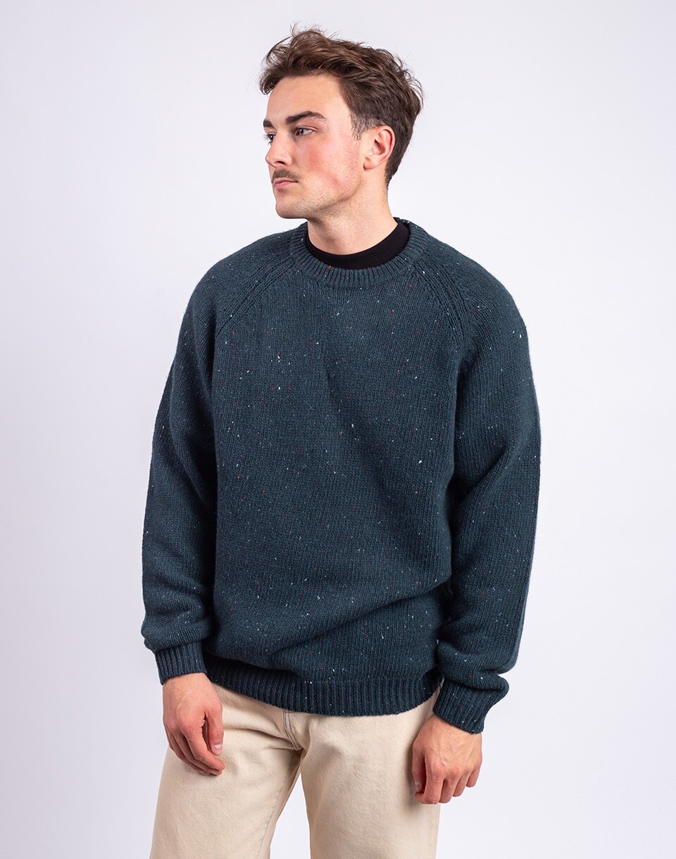 Carhartt WIP Anglistic Sweater Speckled Deep Lagoon M