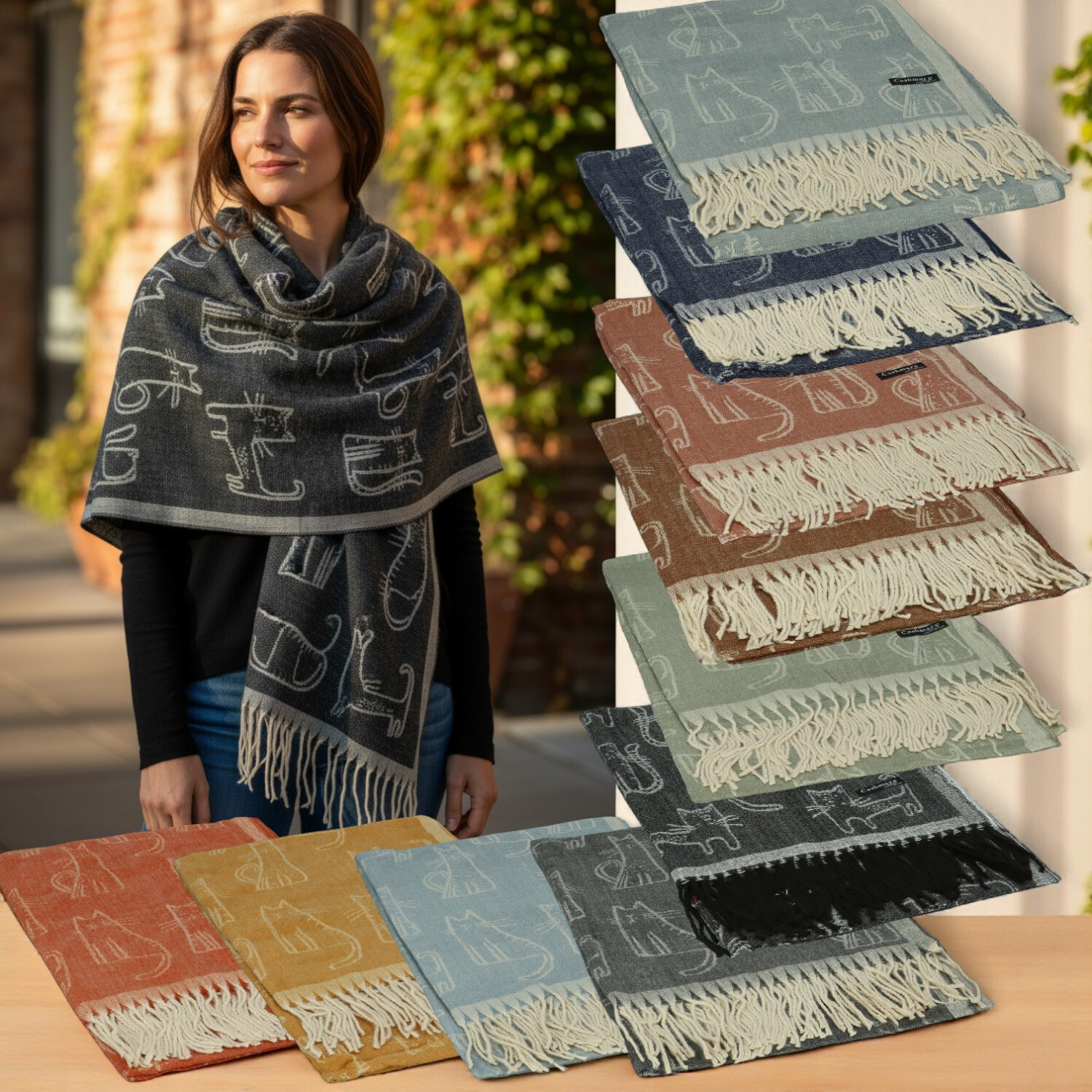 Trendy dámská šála Sandy Cat, světle šedá