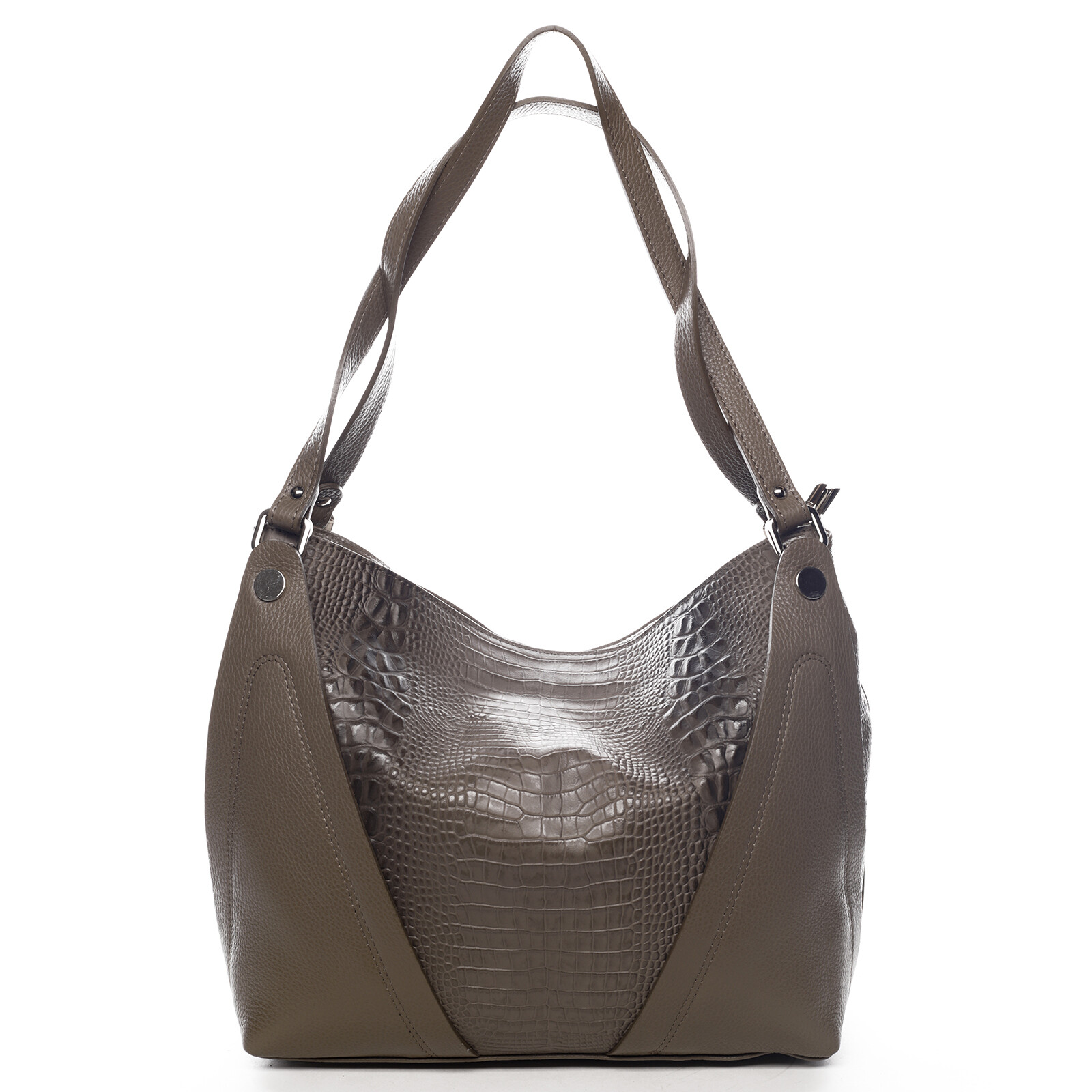 Módní dámská kožená kabelka s motivem krokodýla Ella zemitá