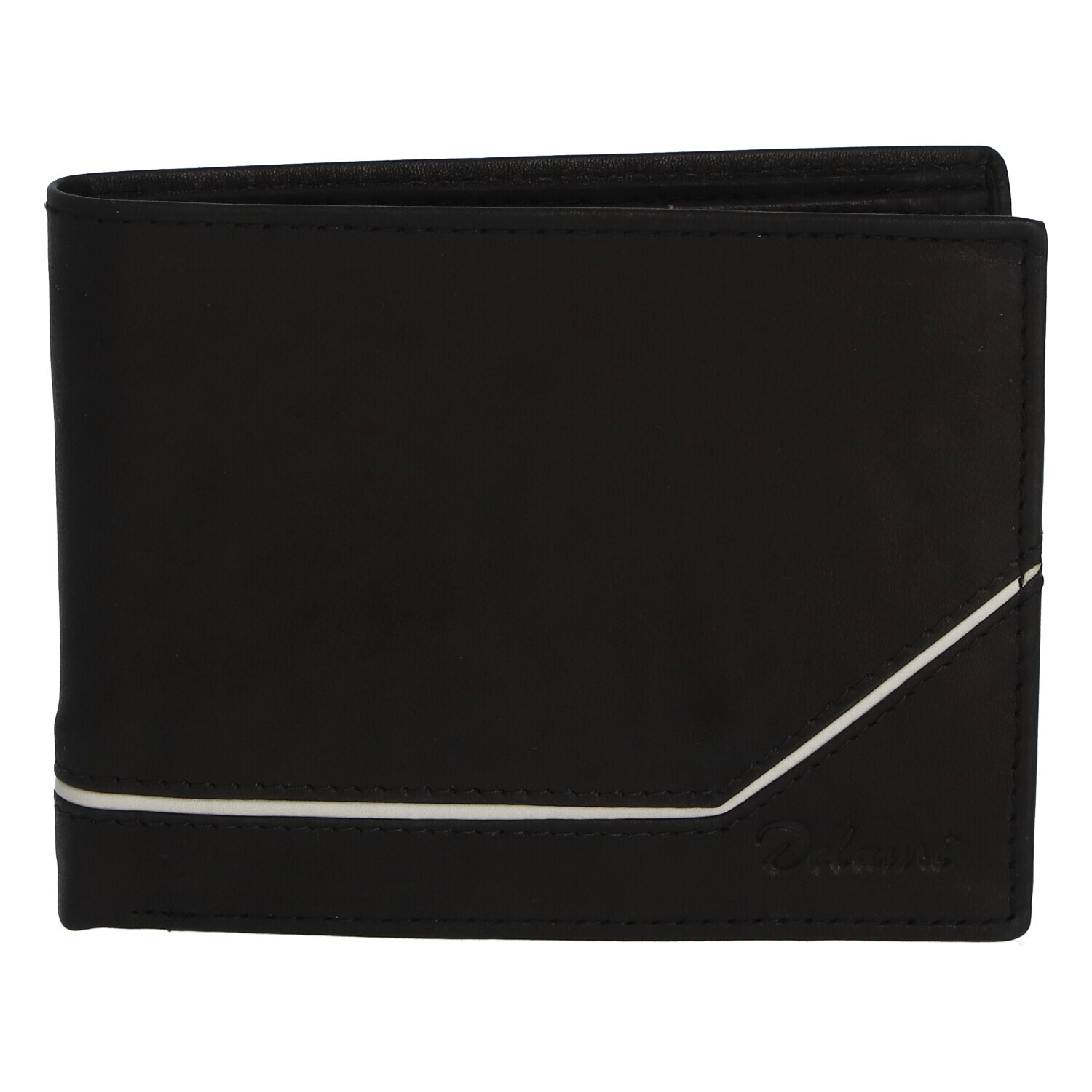 Pánská kožená peněženka na šířku s proužkem Václav, černo-bílá