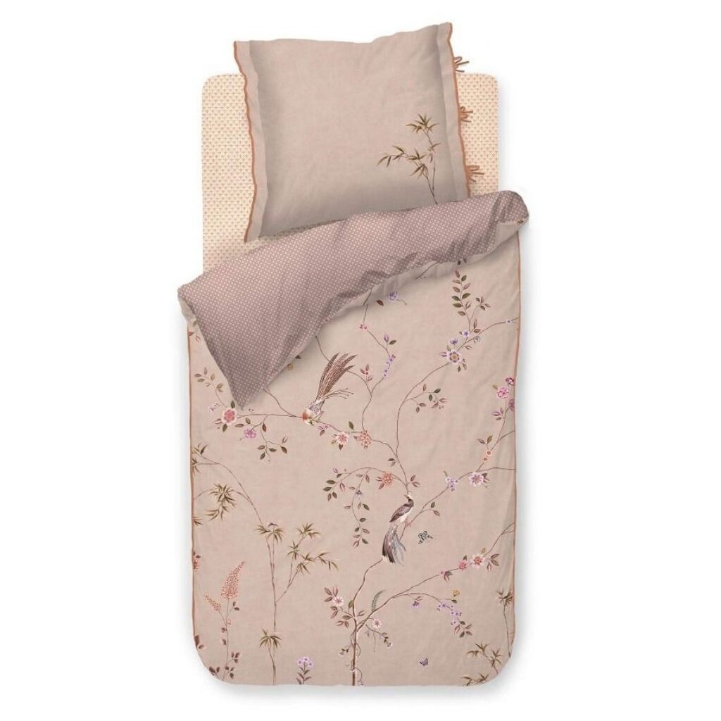 Jednolůžkové povlečení BAMBOO BLOSSOM 140 x 200 cm, khaki, bavlněný perkál, Pip Studio