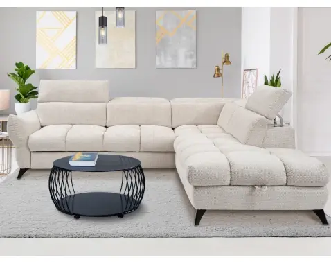 Rohová sedačka Fubu, šedo-krémová strukturovaná látka, pravý roh