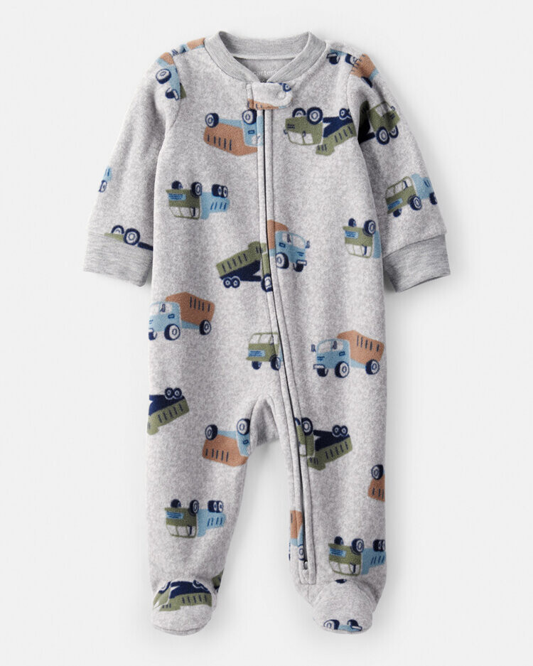 CARTER'S Overal na zip fleece Sleep & Play grey Truck chlapec