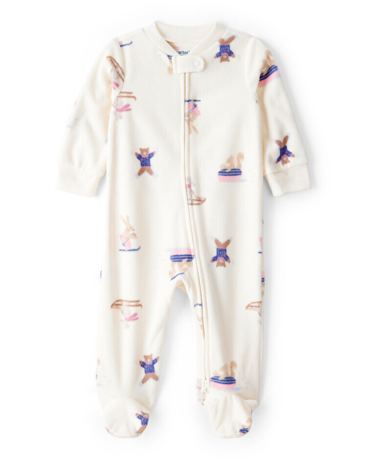CARTER'S Overal na zip fleece Sleep & Play ivory Animal ski dívka 9m/vel.74