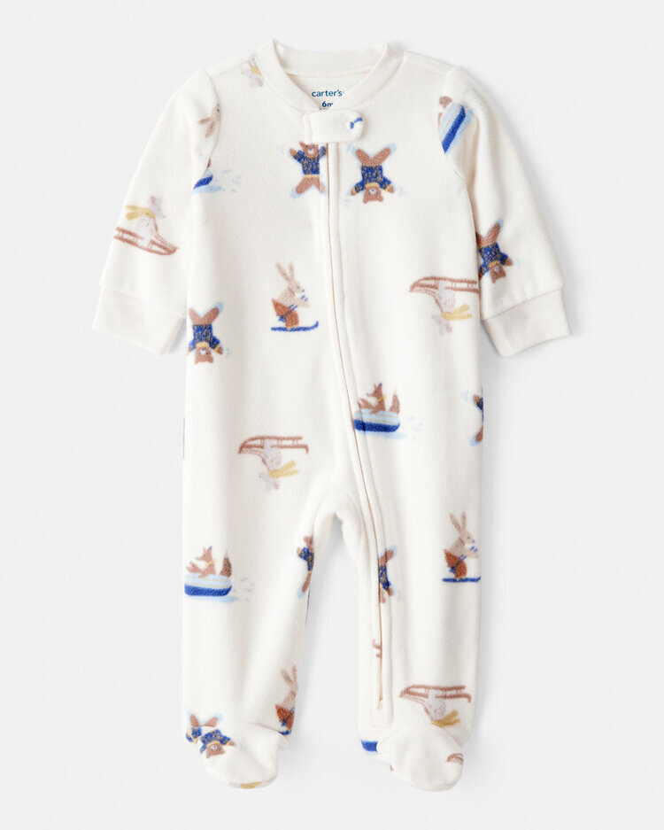 CARTER'S Overal na zip fleece Sleep & Play ivory Animal ski chlapec 3m/vel.62