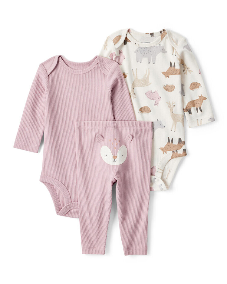 CARTER'S Set 3dílný body dl. rukáv 2 ks, kalhoty pink Deer dívka 18m/vel.86