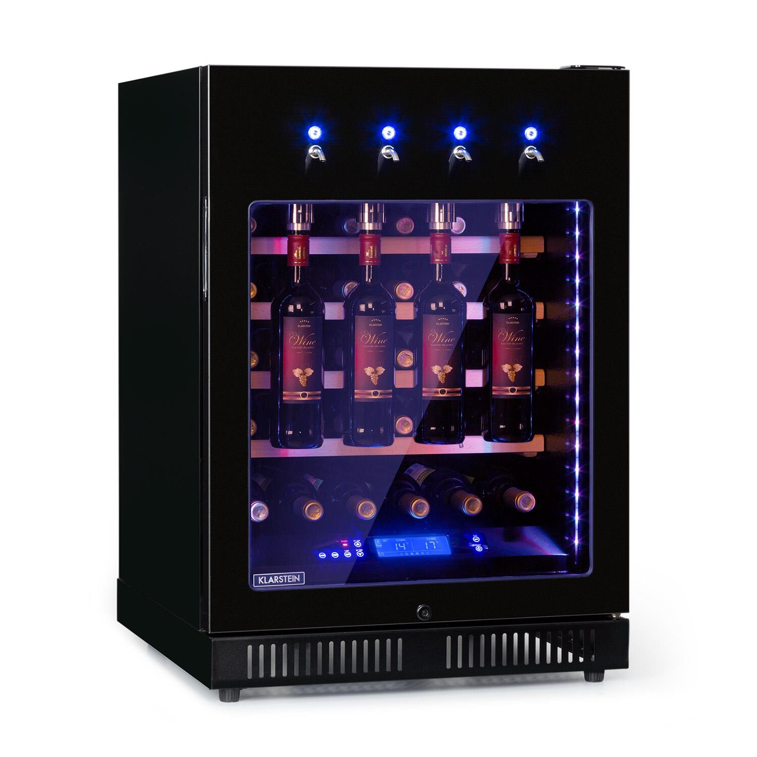 Klarstein First Class 36, chladnička na víno, 4 dispenser, 36 lahví, 5–22 °C, černá