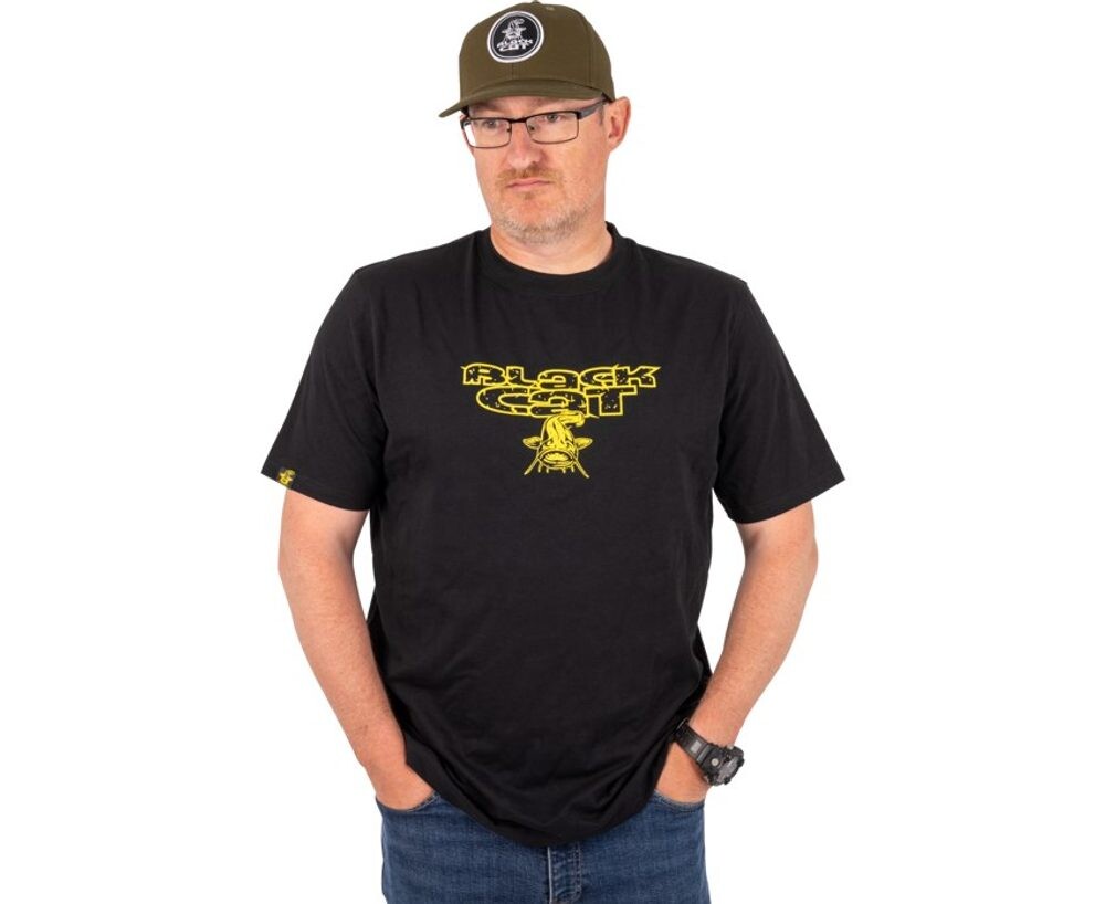 Black Cat Triko Distressed Logo Black Tee - L