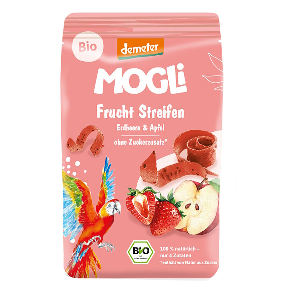 MOGLI Ovocné pásky s chia semínky a psylliem jahoda a jablko BIO 25 g