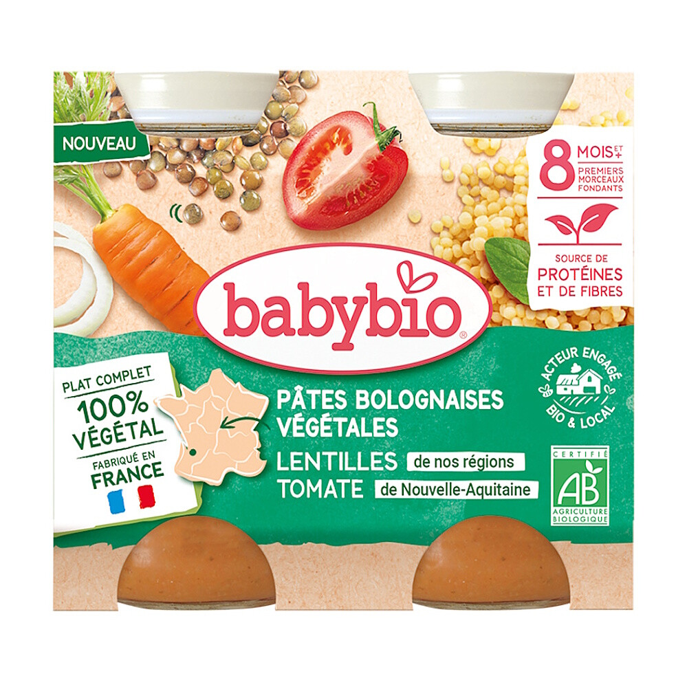 BABYBIO Zeleninové boloňské těstoviny s čočkou, rajčetem BIO 2 x 200 g