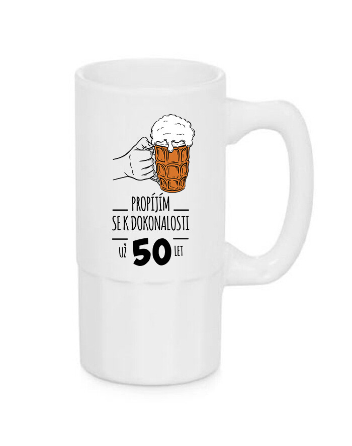 Úzký pivní půllitr – Propíjím se k dokonalosti | Dárek k narozeninám pro muže