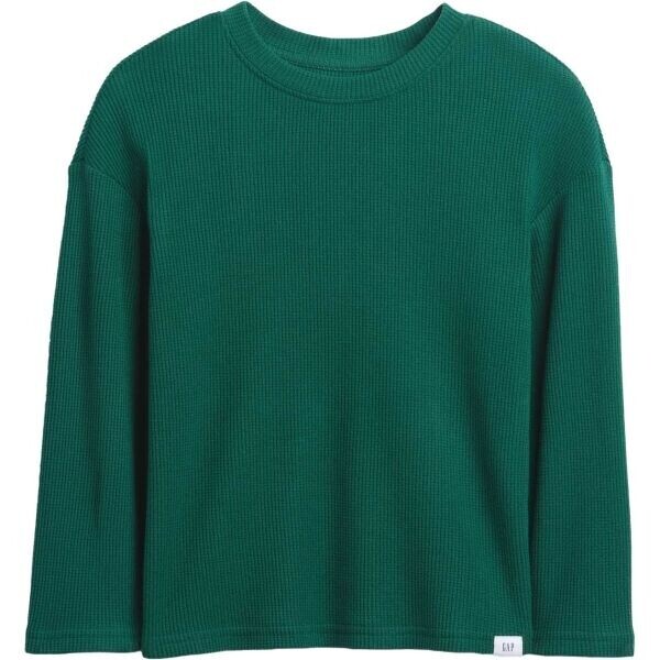 GAP V-LS COZY WAFFLE CREW Dětské tričko, zelená, velikost 4Y