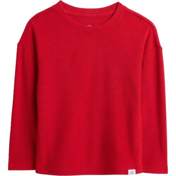 GAP V-LS COZY WAFFLE CREW Dětské tričko, červená, velikost