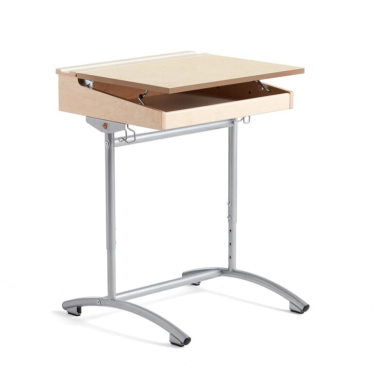 Školní lavice ACCESS, 650x550 mm, nastavitelná výška, stříbrné nohy, akustické linoleum, béžová/bříz