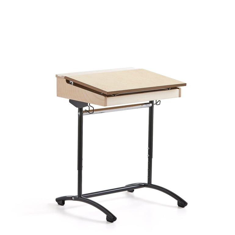 Školní lavice ACCESS, 650x550 mm, nastavitelná výška, antracitové nohy, akustické linoleum, béžová/b