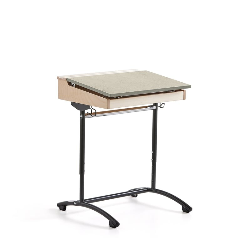 Školní lavice ACCESS, 650x550 mm, nastavitelná výška, antracitové nohy, akustické linoleum, šedá/bří