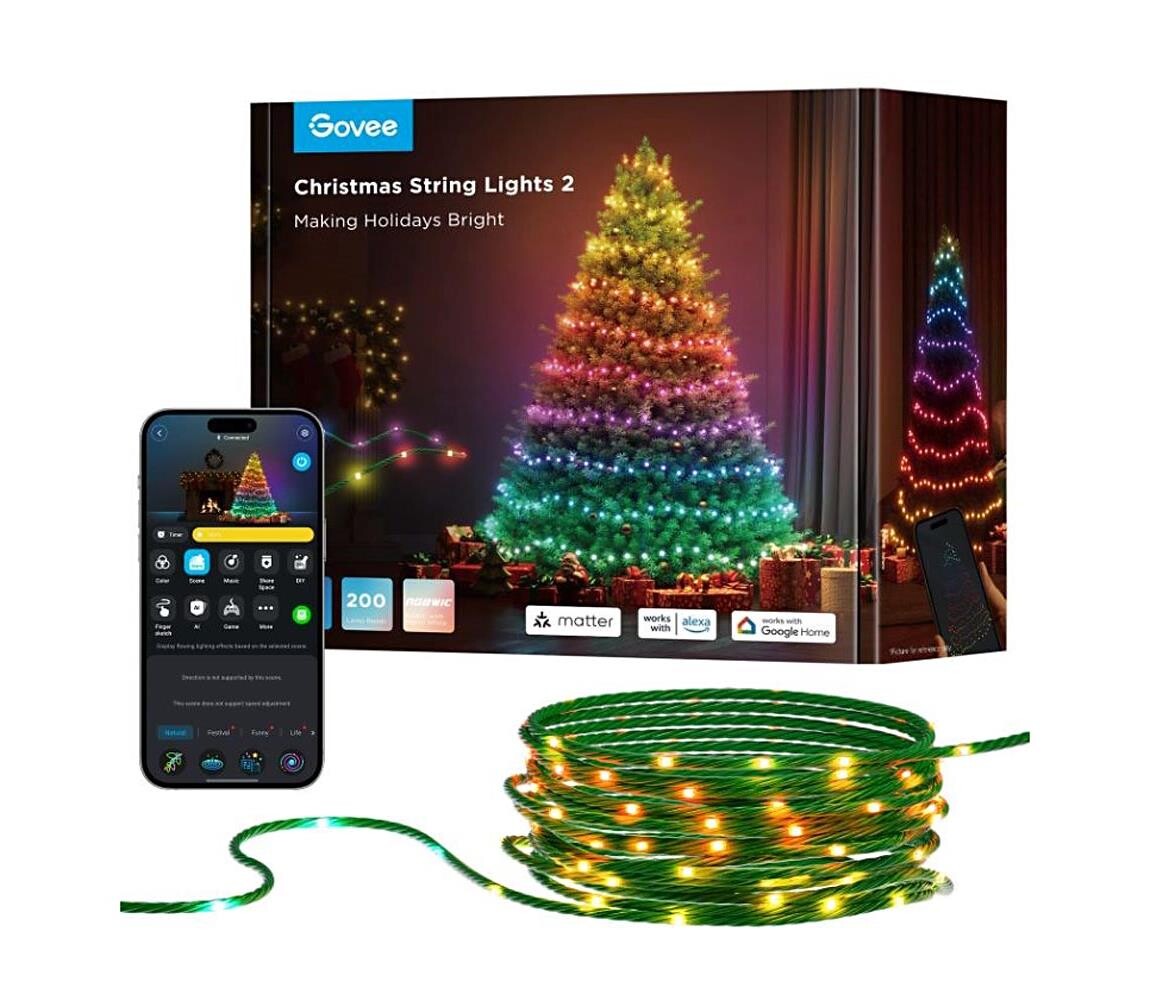 Govee - LED RGBICW Venkovní vánoční řetěz 2700-6500K 20m Wi-Fi Matter IP66 H80C4C41