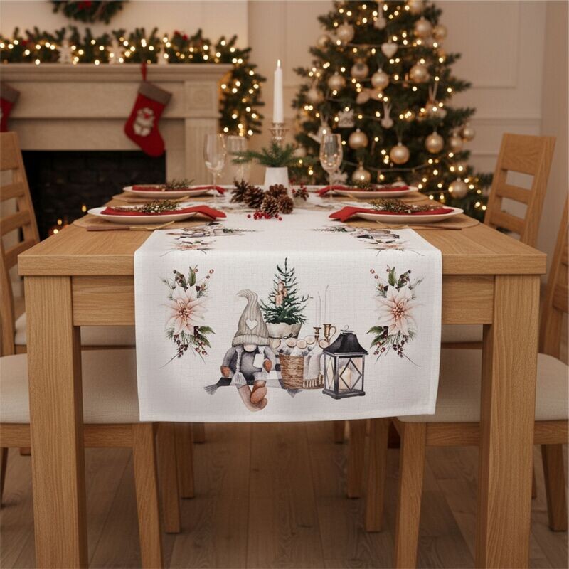 Ubrus vánoční, Vánoční hvězda a trpaslík 30 x 45 cm