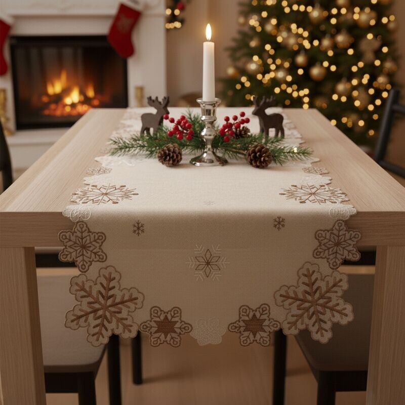 Ubrus Vánoční, Kouzelné vločky, béžový 30 x 45 cm
