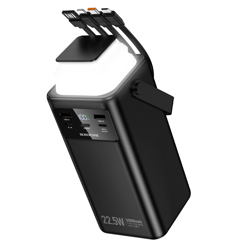 Powerbank Borofone 50000mAh BJ65A High 2xUSB-A + USB-C QC 3.0 22,5W + PD 20W s kabelem 4v1 černá