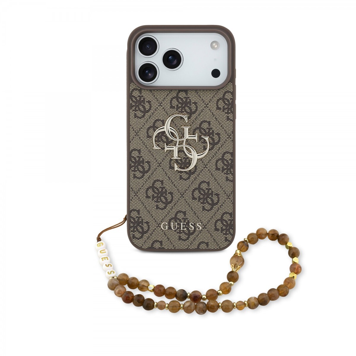 Zadní kryt Guess PU 4G Metal Logo Strap pro iPhone 17 Pro Max Brown