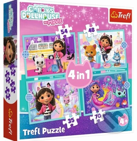 Trefl Puzzle 4v1 Gabby's Dollhouse - Gabbyino veľké dobrodružstvo - Trefl