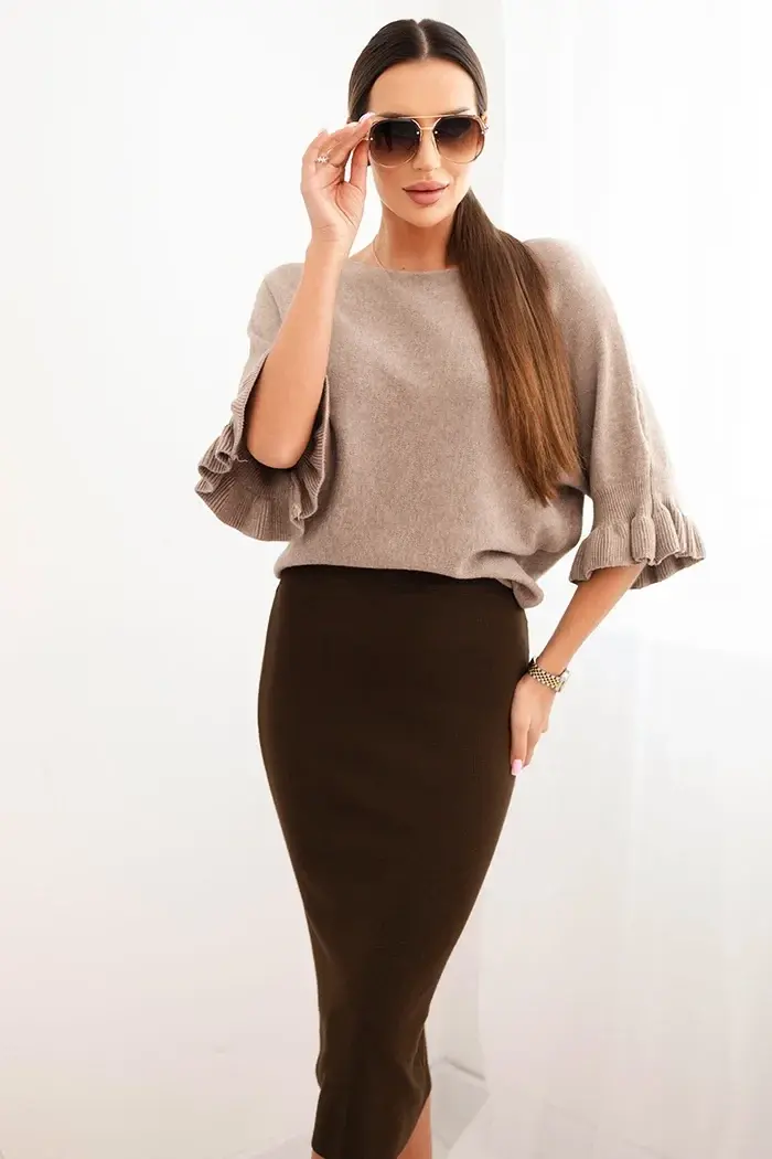 Kesi Włoski Dámská viskózová tužková sukně s elastickým pasem hnědá