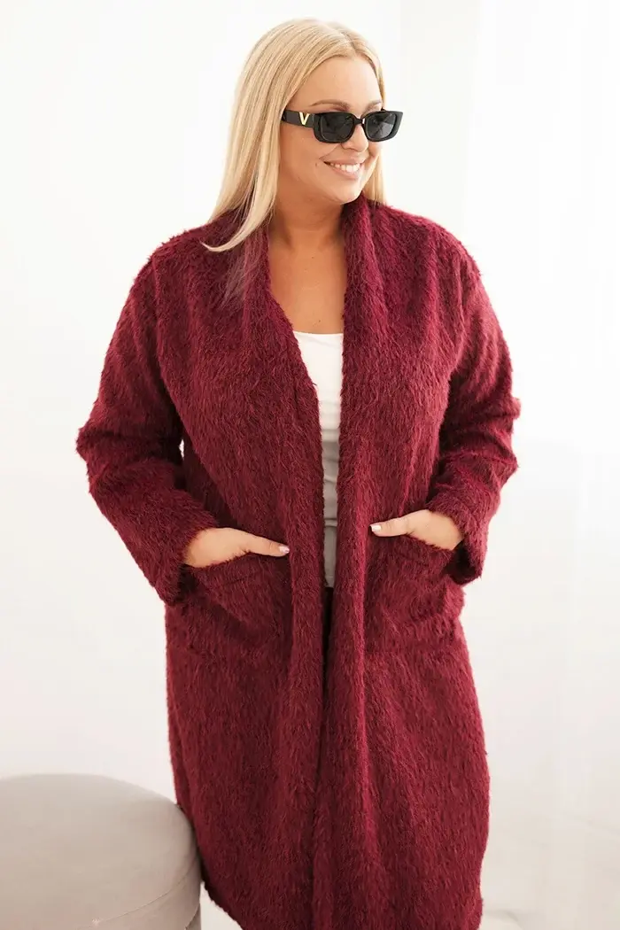 Kesi Włoski Dámský plášť Plus Size z viskózy bez zapínání s kapsami švestkový