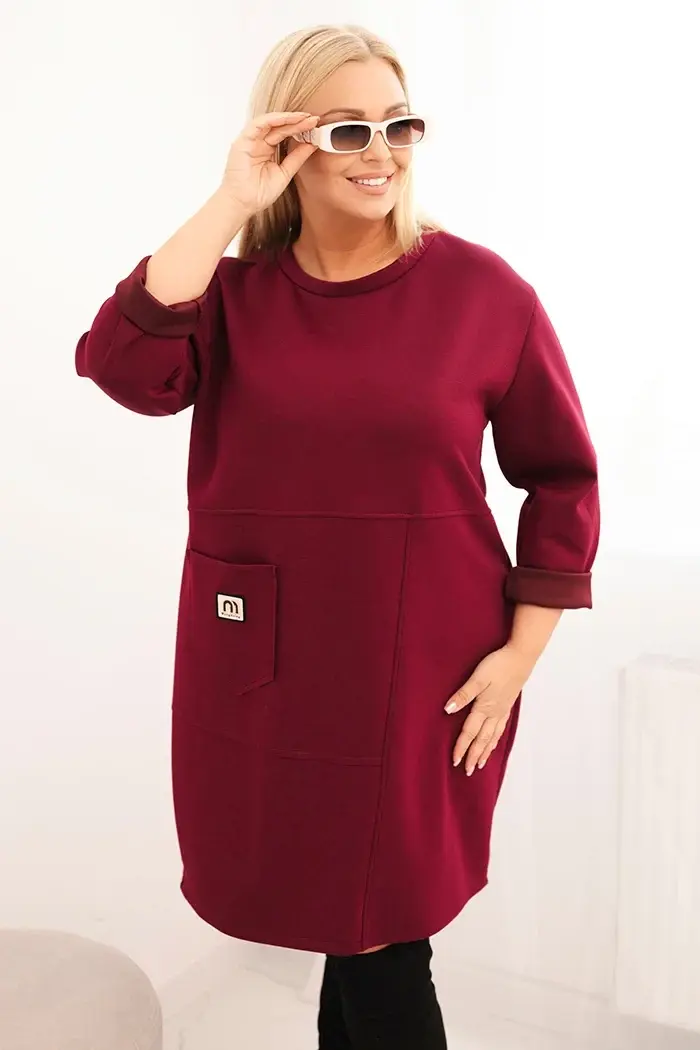 Kesi Włoski Dámská suknička Plus Size s kapsou a rukávem 3/4 máslová švestková