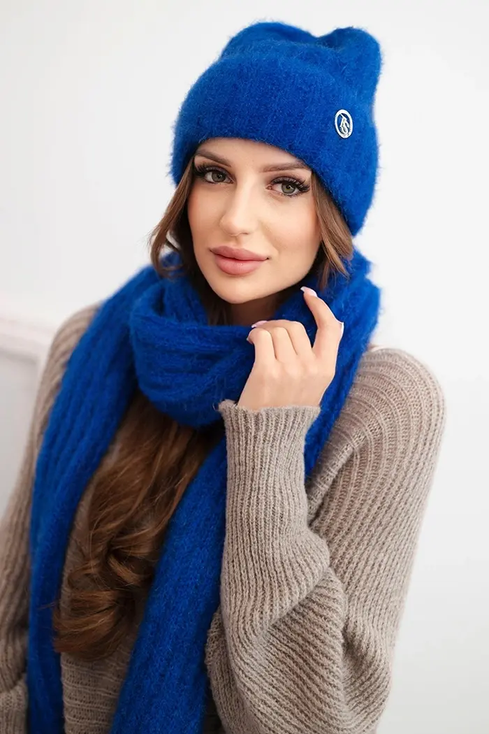 Kesi Dámská souprava čepice a dlouhý šál z měkké příze chabrová