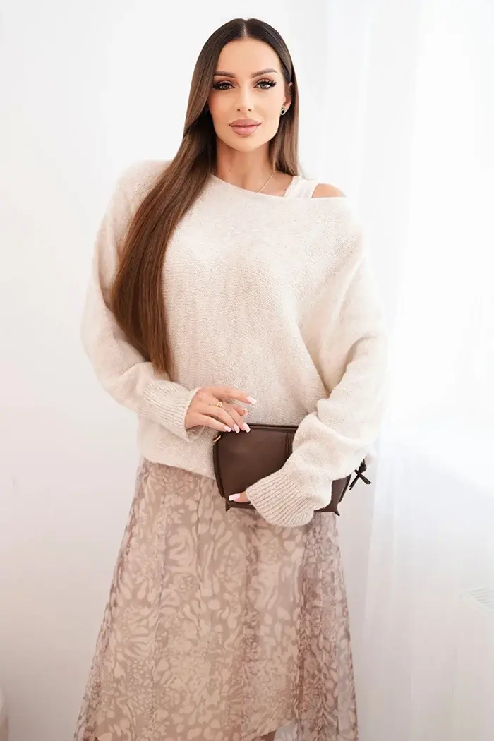 Kesi Włoski Dámský komplet s vlněným svetrem a viskózovou šaty béžový