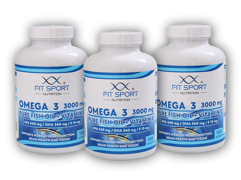 FitSport Nutrition 3x Omega 3 3000mg Pure Fish Oil + Vitamin E 150 softgels - Rybí olej