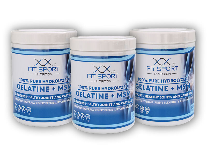 FitSport Nutrition 3x 100% Pure Hydrolyzed Gelatine + MSM 500 kapslí - Želatina + MSM