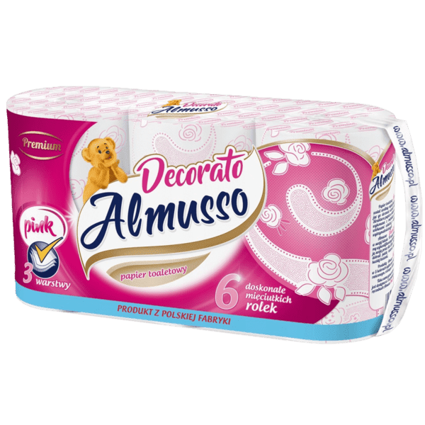Almusso toaletní papír Decorato 3-vrstvý 6 ks růžové - role 22m
