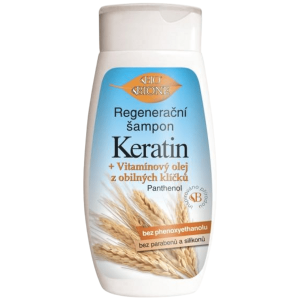 Regenerační šampon KERATIN + VITAMÍNOVÝ OLEJ Z OBILNÝCH KLÍČKŮ 260 ml