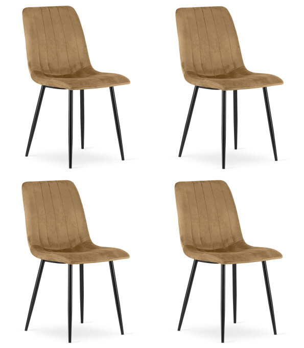 Set čtyř jídelních židlí LAVA sametové, hnědé / černé nohy (4 ks)