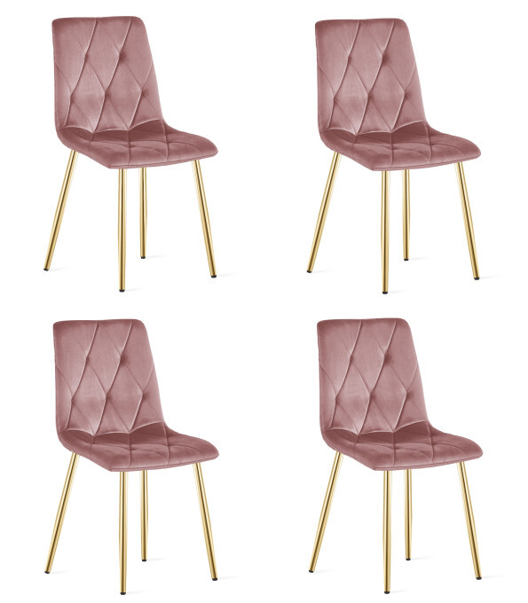 Set čtyř jídelních židlí LIBRA sametové, růžové / zlaté nohy (4 ks)