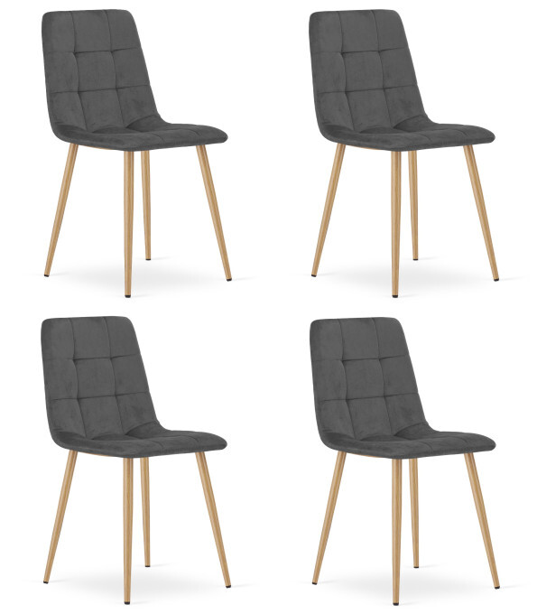 Set čtyř jídelních židlí KARA sametové, tmavě šedé / hnědé nohy (4 ks)