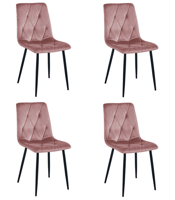 Set čtyř jídelních židlí LIBRA sametové, růžové / černé nohy (4 ks)